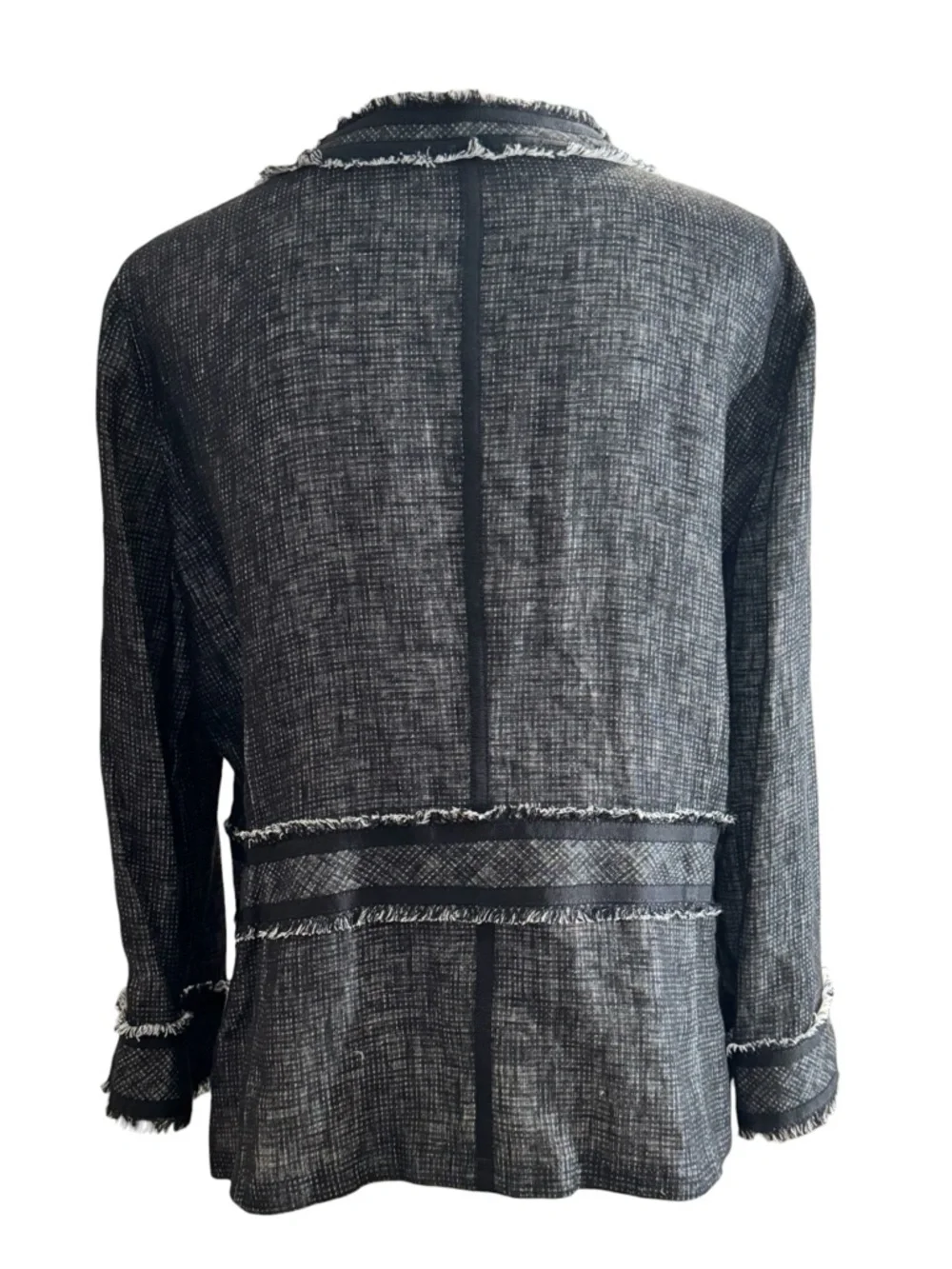 Lafayette 148 Jacket Black Collarless Fringe Linen 14 - Picture 5 of 10